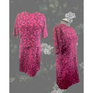 Vintage 1980s Diane Roberts Volup Magenta Rose Wrap Detail Dress Size XL